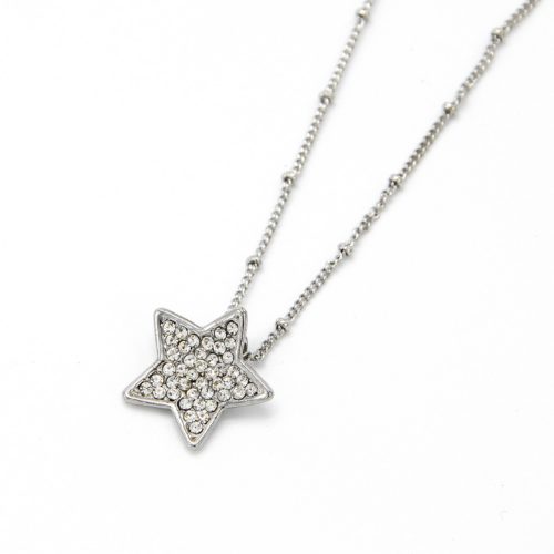 Collier-Pendentif-Etoile-Strass-Metal-Argente