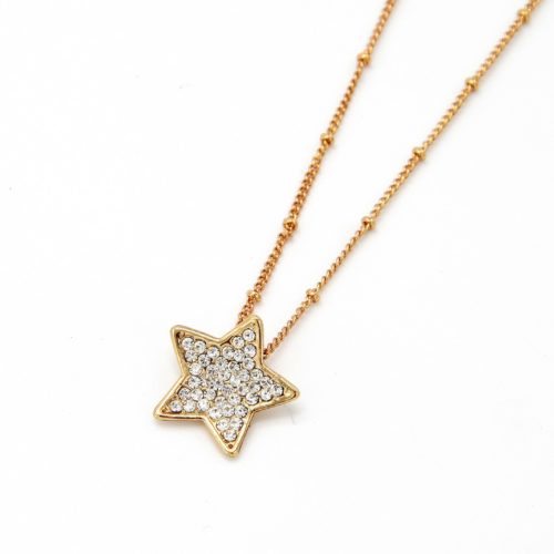 Collier-Pendentif-Etoile-Strass-Metal-Dore