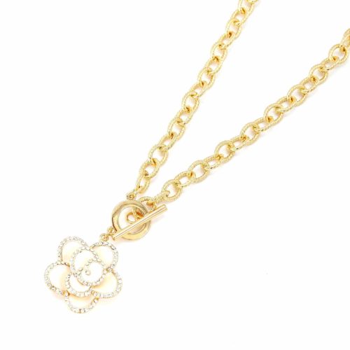 Collier-Chaine-Metal-Pendentif-Fleur-Blanche-Contour-Strass