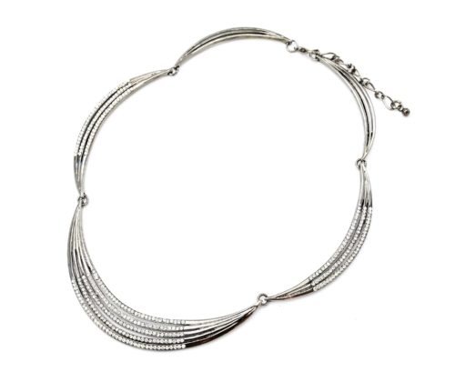 Collier-Tour-de-Cou-5-Petales-Metal-et-Bandes-Strass-Gris