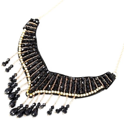 Collier-Col-Plastron-Bandes-Perles-Facettes-et-Strass-NoirDore