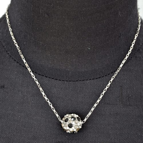 Collier-Pendentif-Boule-Ornee-de-Strass-NoirGrisArgente