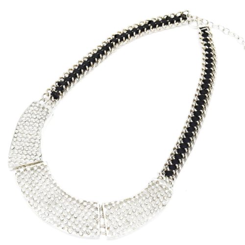 Collier-Plastron-Chaine-Tressee-Ruban-Col-Strass-ArgenteNoir