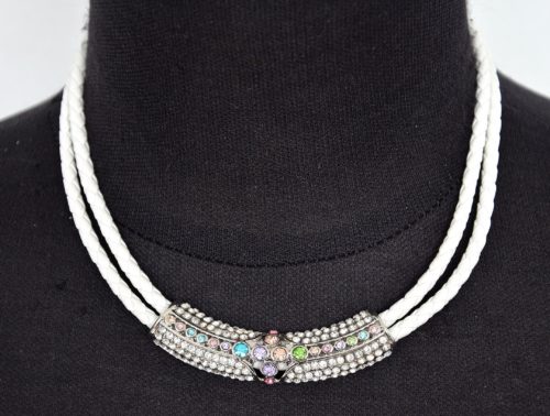 Collier-Tour-de-Cou-Double-Cordon-et-Tube-Strass-BlancArgente