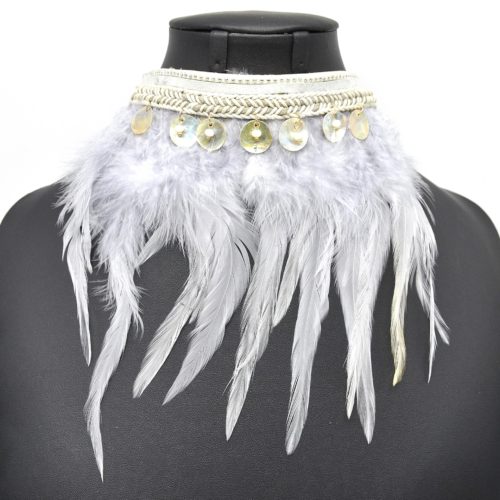 Collier-Bracelet-de-Bras-Ethnique-Indien-avec-Nacre-et-Plumes-Gris