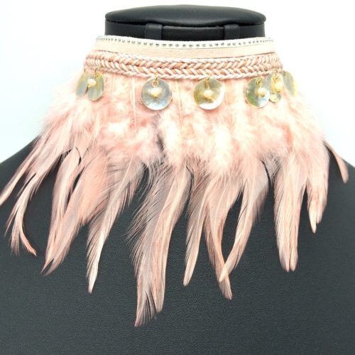 Collier-Bracelet-de-Bras-Ethnique-Indien-avec-Nacre-et-Plumes-Rose