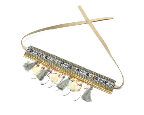 Collier-Bracelet-de-Bras-Ethnique-Indien-avec-Etoiles-Gouttes-Nacre-et-Pompons-Gris