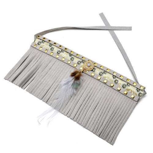 Collier-Bracelet-de-Bras-Ethnique-Indien-avec-Franges-et-Plume-Gris