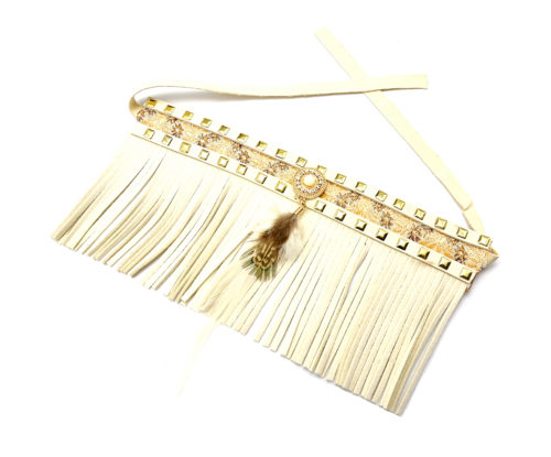 Collier-Bracelet-de-Bras-Ethnique-Indien-avec-Franges-et-Plume-Ecru