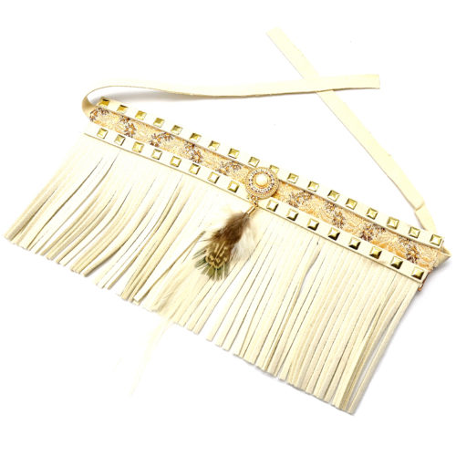 Collier-Bracelet-de-Bras-Ethnique-Indien-avec-Franges-et-Plume-Ecru