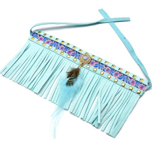 Collier-Bracelet-de-Bras-Ethnique-Indien-avec-Franges-et-Plume-Bleu