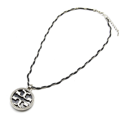 Collier-Fine-Chaine-Metal-et-Cordon-Noir-Pendentif-Symbole-Contour-Strass-Argente