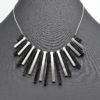 CC846 - Collier Plastron Pendentif Multi-Bandes Métal et Strass Argenté/Noir - Mode Fantaisie – Image 2
