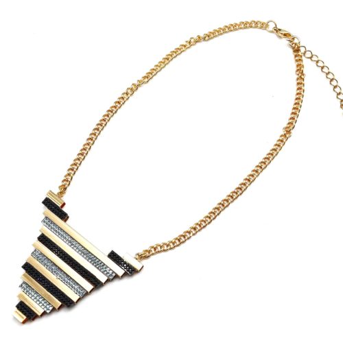 Collier-Pendentif-Triangle-Inverse-Multi-Bandes-Metal-Strass-DoreNoir