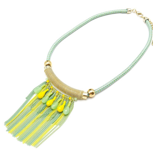 Collier-Plastron-Cordon-Tube-Metal-et-Multi-Chaines-Vert