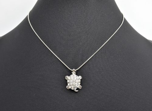 CC886 - Collier Chaîne Métal et Pendentif Tortue Strass Argenté - Mode Fantaisie – Image 2