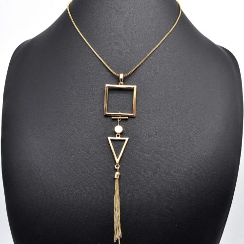 Collier-Pendentif-Carre-Triangle-Inverse-et-Franges-Metal-Dore