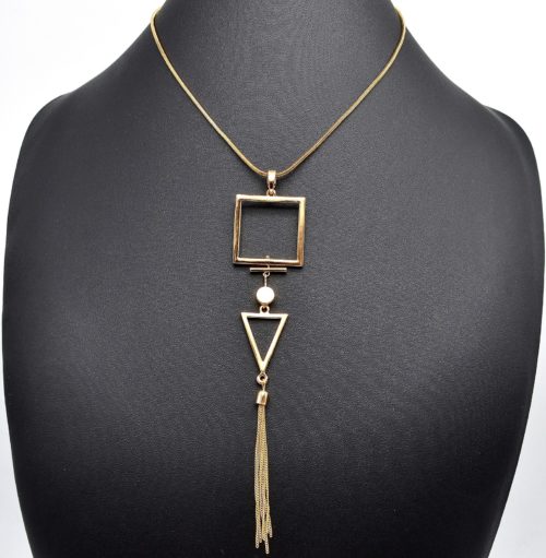 Collier-Pendentif-Carre-Triangle-Inverse-et-Franges-Metal-Dore