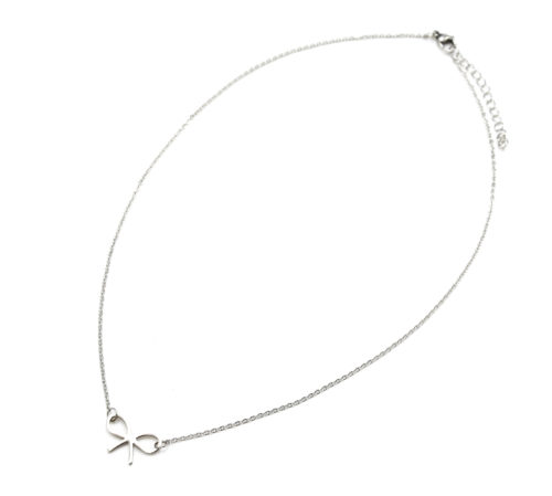 Collier-Fine-Chaine-et-Pendentif-Noeud-Ruban-Acier-Argente