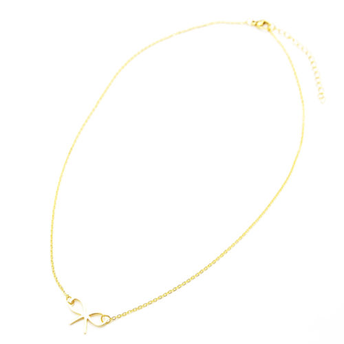 Collier-Fine-Chaine-et-Pendentif-Noeud-Ruban-Acier-Dore