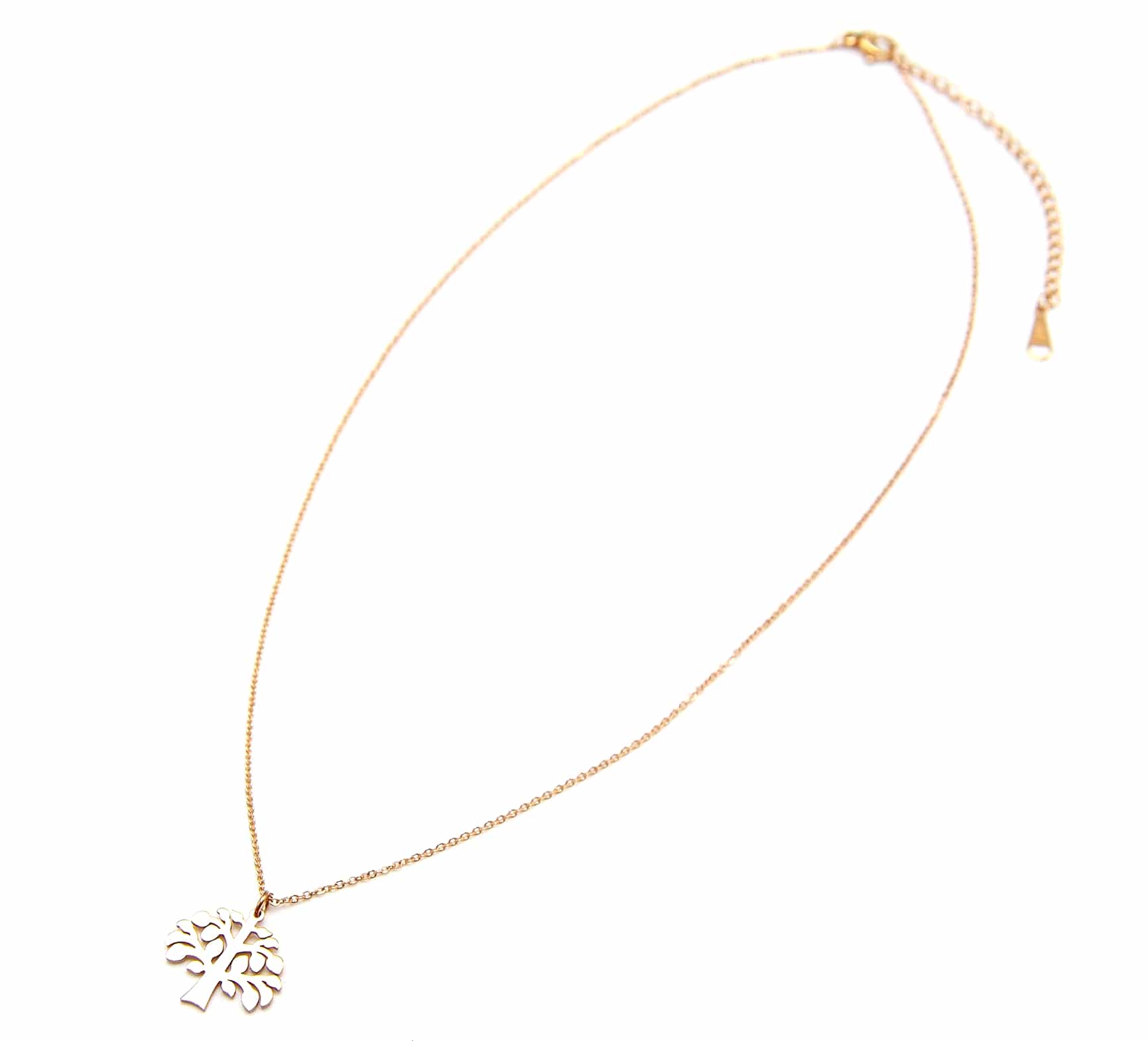 Collier Fine Chaîne Pendentif Cercle Arbre de Vie Ajouré Acier Or R... CC1757D