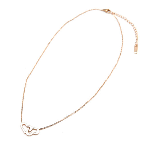 Collier-Fine-Chaine-Pendentif-Coeurs-Entrelaces-Acier-Or-Rose