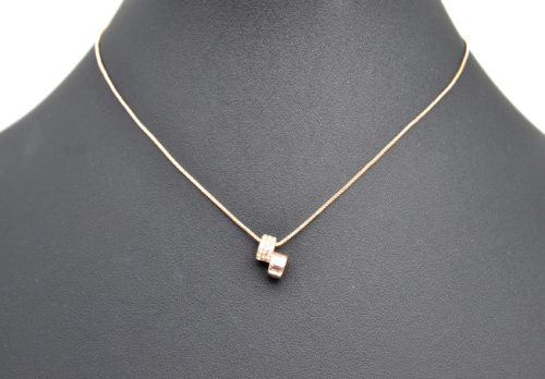 CC994E - Collier Fine Chaîne et Pendentif Anneaux Métal Strass Or Rose – Image 2