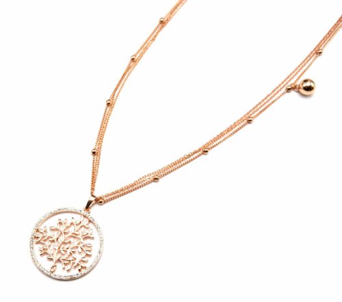 Sautoir-Collier-Multi-Chaines-Pendentif-Arbre-de-Vie-Metal-Or-Rose-et-Contour-Strass