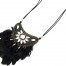 Sautoir-Collier-Cordons-Pendentif-Ecailles-Feuilles-Metal-Perles-et-Plumes-Noires