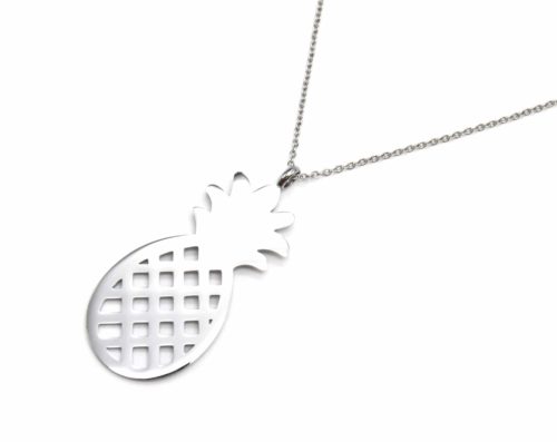 Sautoir-Collier-Fine-Chaine-avec-Pendentif-Ananas-Acier-Argente