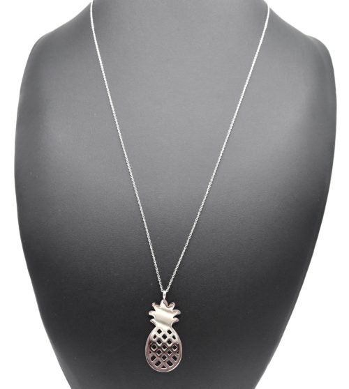 Sautoir-Collier-Fine-Chaine-avec-Pendentif-Ananas-Acier-Argente