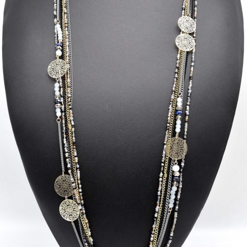 Sautoir-Collier-Multi-Chaines-Metal-Perles-et-Charms-Arabesques-Metal-GrisDore