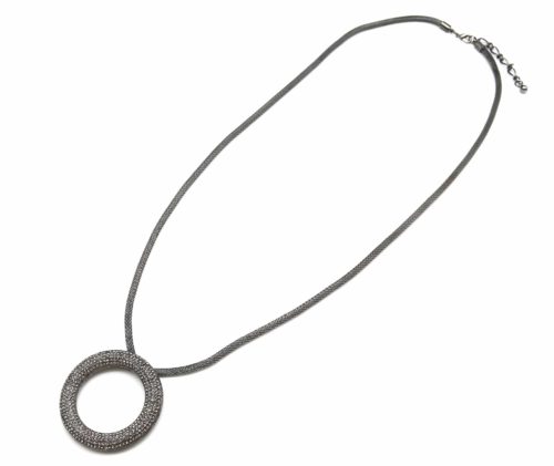 Sautoir-Collier-Pendentif-Cercle-Contour-Strass-Metal-Gris