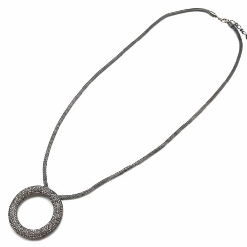 Sautoir-Collier-Pendentif-Cercle-Contour-Strass-Metal-Gris