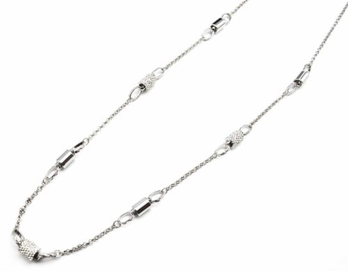 Sautoir-Collier-Chaine-avec-Charms-Cylindres-Metal-Strass-Argente