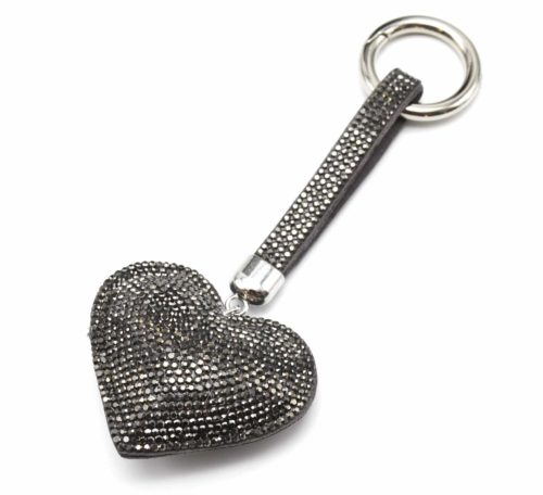 Porte-Cles-Bijou-de-Sac-Coeur-XXL-Bande-Strass-et-Feutrine-Gris