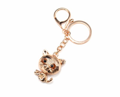 Porte-Cles-Bijou-de-Sac-Petit-Chat-Chaton-Metal-Or-Rose