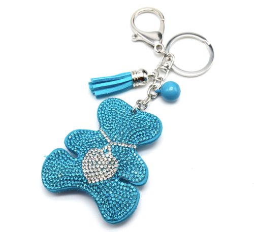 Porte-Cles-Bijou-de-Sac-Ourson-XXL-Collier-Coeur-Strass-et-Feutrine-Bleu-TurquoiseArgente