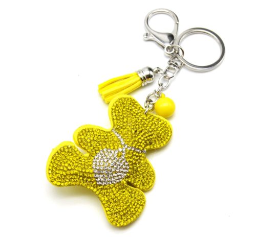 Porte-Cles-Bijou-de-Sac-Ourson-XXL-Collier-Coeur-Strass-et-Feutrine-JauneArgente