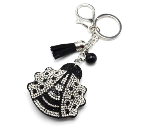 Porte-Cles-Bijou-de-Sac-Coccinelle-XXL-Strass-Bicolore-et-Feutrine-NoirArgente