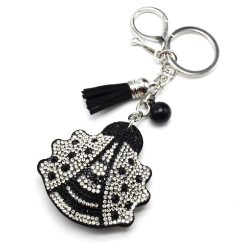 Porte-Cles-Bijou-de-Sac-Coccinelle-XXL-Strass-Bicolore-et-Feutrine-NoirArgente