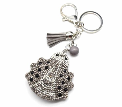 Porte-Cles-Bijou-de-Sac-Coccinelle-XXL-Strass-Bicolore-et-Feutrine-GrisArgente