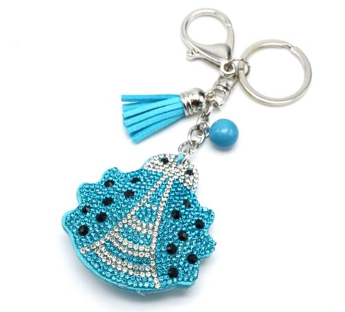 Porte-Cles-Bijou-de-Sac-Coccinelle-XXL-Strass-Bicolore-et-Feutrine-Bleu-TurquoiseArgente