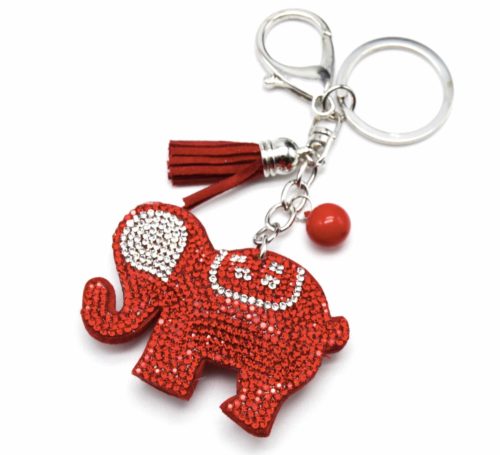 Porte-Cles-Bijou-de-Sac-Elephant-XXL-Strass-Bicolore-et-Feutrine-RougeArgente