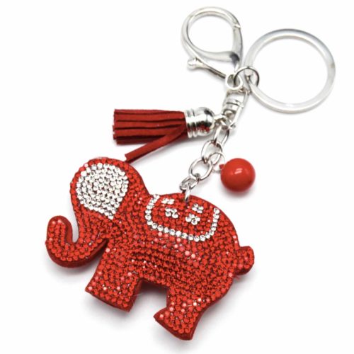 Porte-Cles-Bijou-de-Sac-Elephant-XXL-Strass-Bicolore-et-Feutrine-RougeArgente