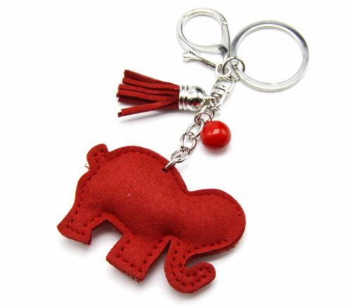 Porte-Cles-Bijou-de-Sac-Elephant-XXL-Strass-Bicolore-et-Feutrine-RougeArgente