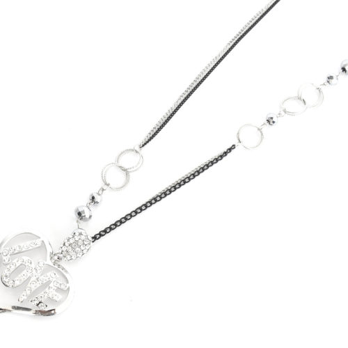 Sautoir-Collier-Chaine-Metal-Noir-Pendentif-Coeur-Love-Strass-Argente