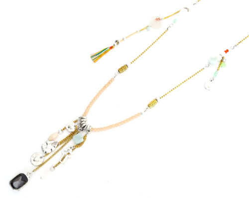 Sautoir-Collier-Pendentif-Charms-Metal-avec-Perles-et-Croix-Multicolore