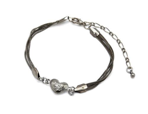 Bracelet-Multi-Chaines-Serpent-et-Charm-Coeur-Metal-Gris