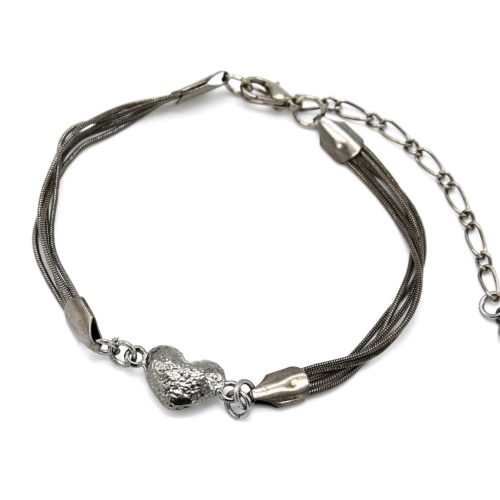 Bracelet-Multi-Chaines-Serpent-et-Charm-Coeur-Metal-Gris